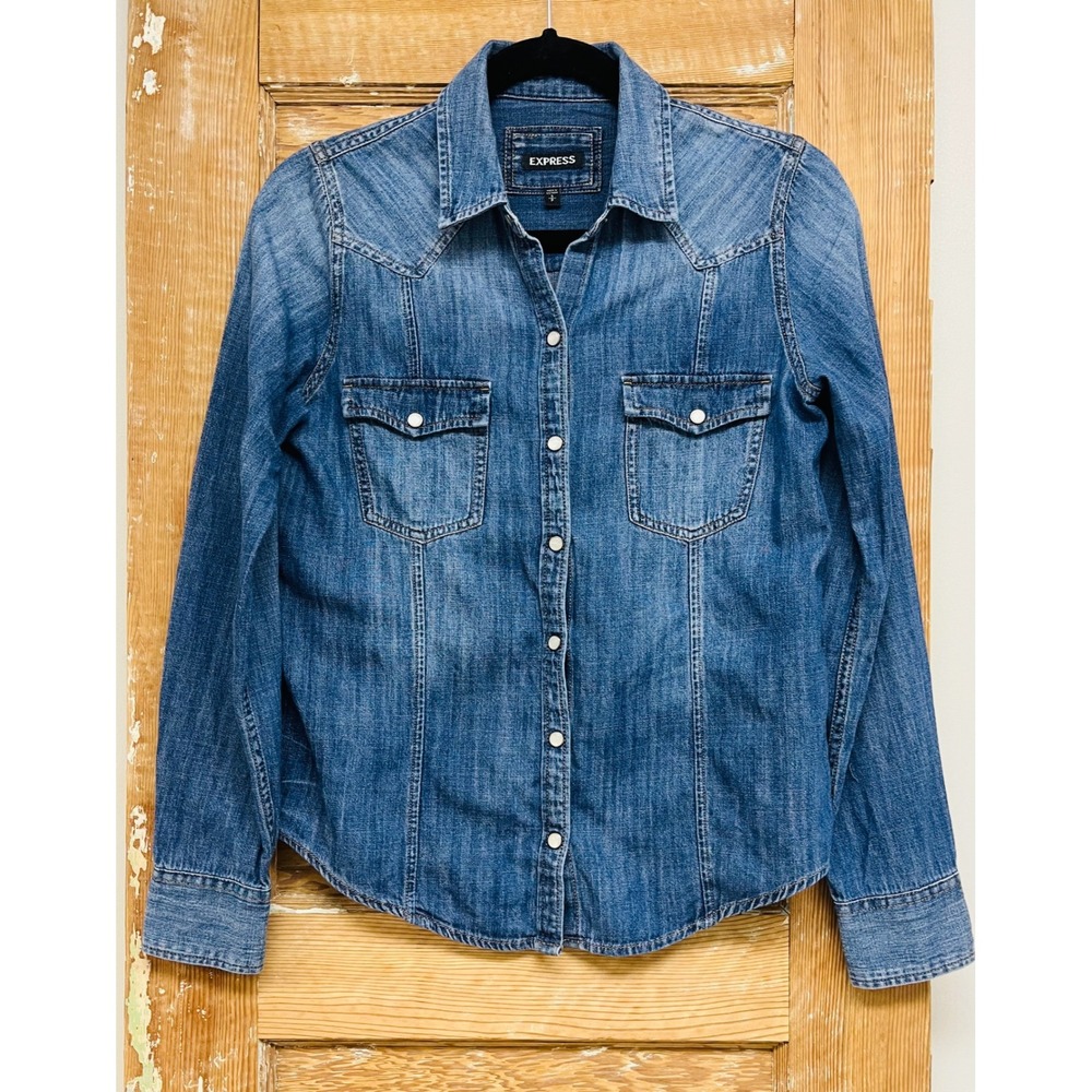 Express Denim SP Western Shirt Snap Cowgirl Farm Ranch Utility Heritage Rodeo